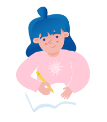 an illustration of a girl writing in a textbook