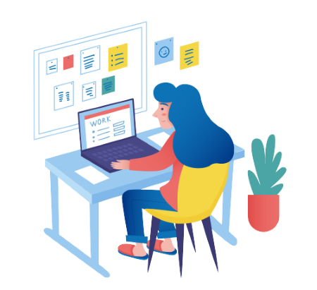 an illustration of a woman sitting in front of her desk