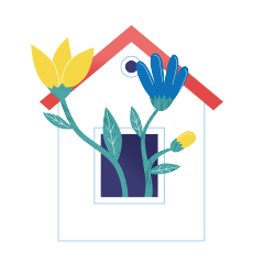 a house illustration with plants growing from it