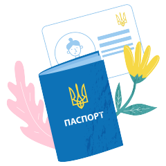 illustration of Ukrainian passport and id card